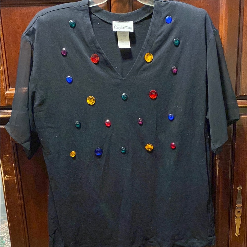 Black Gem-Embellished Women’s Plus size Vintage top